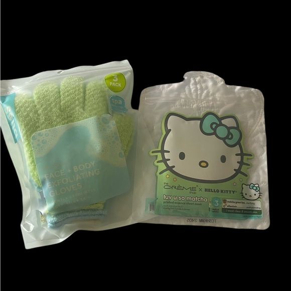 NWT-WOMENS BEAUTY BUNDLE-BLISS EXFOLIATING GLOVES & EN CRÈME HILLO KITTY MASKS - Picture 1 of 8
